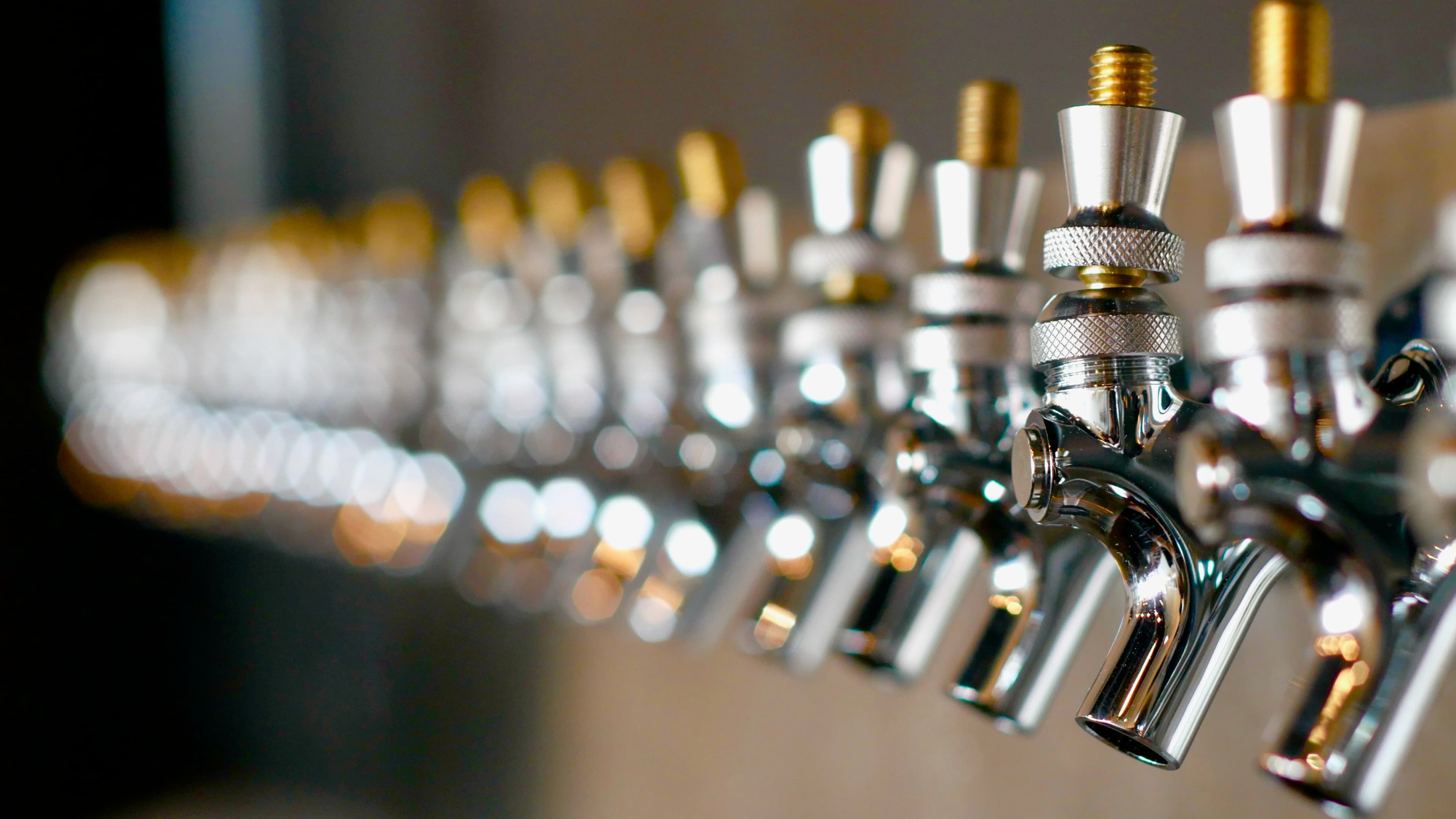 Close-up of the polished chrome tap line